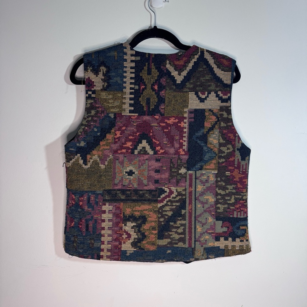 Deborah Murray Tapestry Vest XL Southwestern Boho Cropped Button Front - Picture 6 of 8